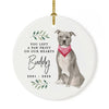 Custom Round Ceramic Christmas Dog Memorial Ornament, You Left A Paw Print On Our Hearts, Design 1-Set of 1-Andaz Press-American Staffordshire Terrier-