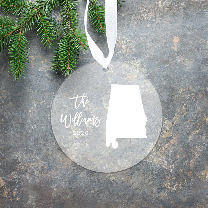 Custom Round Clear Acrylic US State Christmas Ornament Keepsake, Long Distance Christmas Ideas-Set of 1-Andaz Press-Alabama-