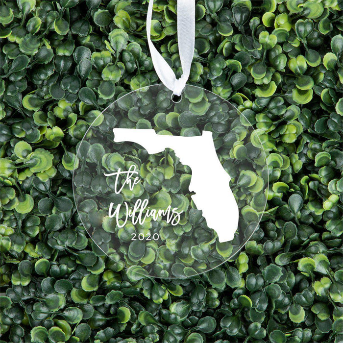 Custom Round Clear Acrylic US State Christmas Ornament Keepsake, Long Distance Christmas Ideas-Set of 1-Andaz Press-Florida-