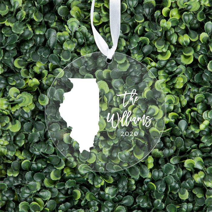 Custom Round Clear Acrylic US State Christmas Ornament Keepsake, Long Distance Christmas Ideas-Set of 1-Andaz Press-Illinois-