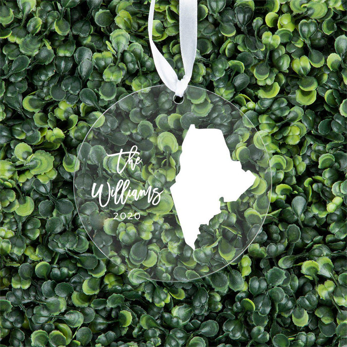 Custom Round Clear Acrylic US State Christmas Ornament Keepsake, Long Distance Christmas Ideas-Set of 1-Andaz Press-Maine-