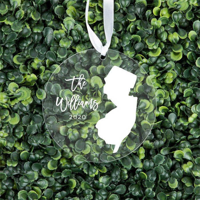 Custom Round Clear Acrylic US State Christmas Ornament Keepsake, Long Distance Christmas Ideas-Set of 1-Andaz Press-New Jersey-