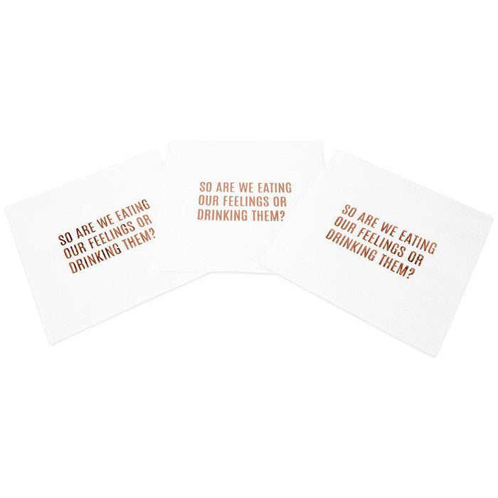 Eating or Drinking Our Feelings Funny Cocktail Napkins-Set of 100-Andaz Press-Gold-