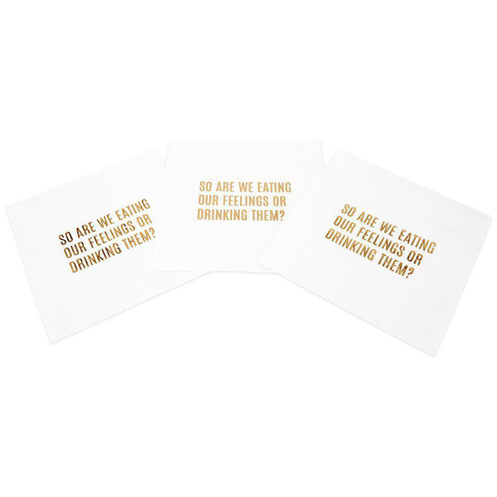 Eating or Drinking Our Feelings Funny Cocktail Napkins-Set of 100-Andaz Press-Gold-