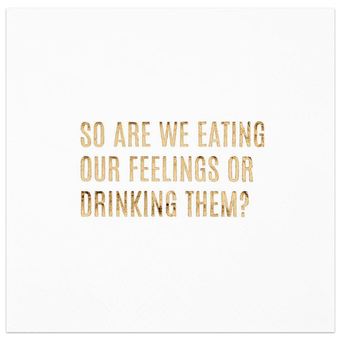 Eating or Drinking Our Feelings Funny Cocktail Napkins-Set of 100-Andaz Press-Gold-