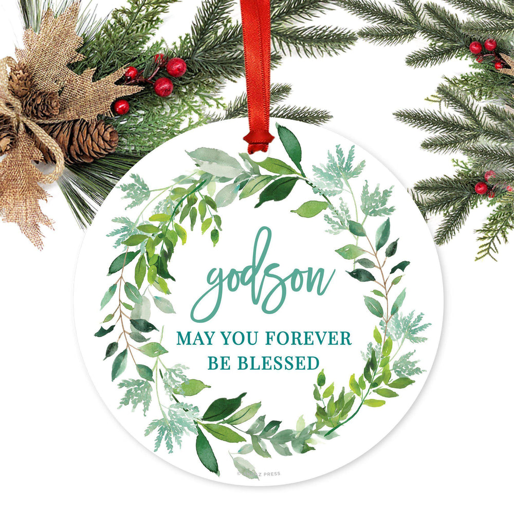 Family Metal Christmas Ornament Christmas Wreath-Set of 1-Andaz Press-Godson-