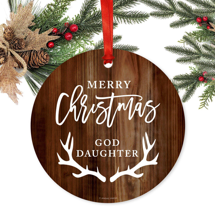 Family Metal Christmas Ornament Rustic Wood-Set of 1-Andaz Press-Goddaughter-