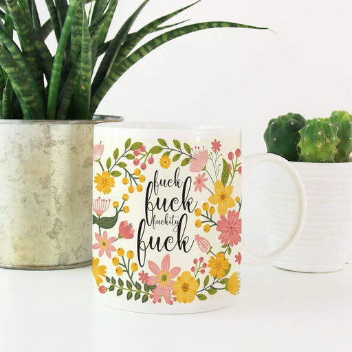 Floral Flowers with Quote Coffee Mug Gift, Fuck Fuck Fuckity Fuck-Set of 1-Andaz Press-