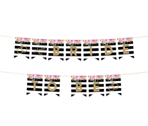 Floral Gold Glitter Wedding Hanging Pennant Party Banner with String-Set of 1-Andaz Press-Bride To Be-