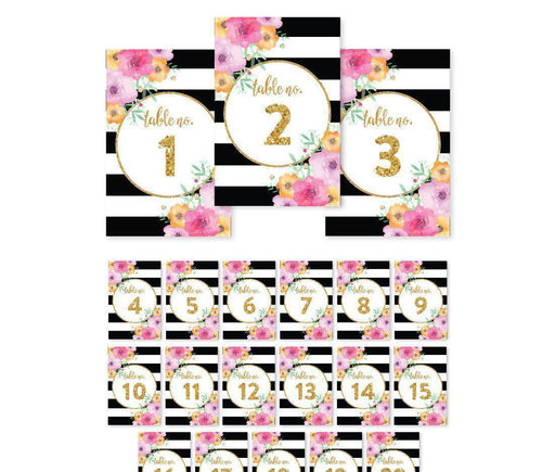 Floral Gold Glitter Wedding Table Numbers-Set of 20-Andaz Press-1-20-