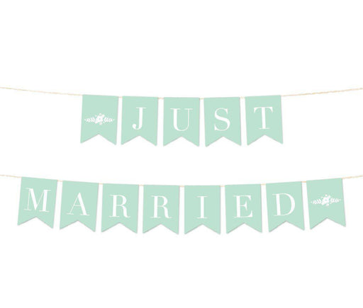 Floral Mint Green Wedding Hanging Pennant Party Banner with String-Set of 1-Andaz Press-Just Married-