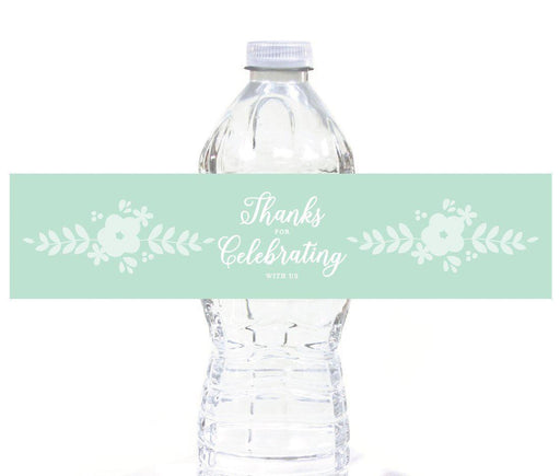 Floral Mint Green Wedding Water Bottle Label Stickers-Set of 20-Andaz Press-