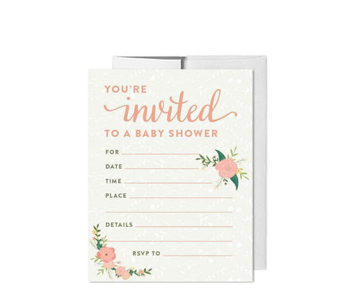 Floral Roses Girl Baby Shower Blank Invitations-Set of 20-Andaz Press-