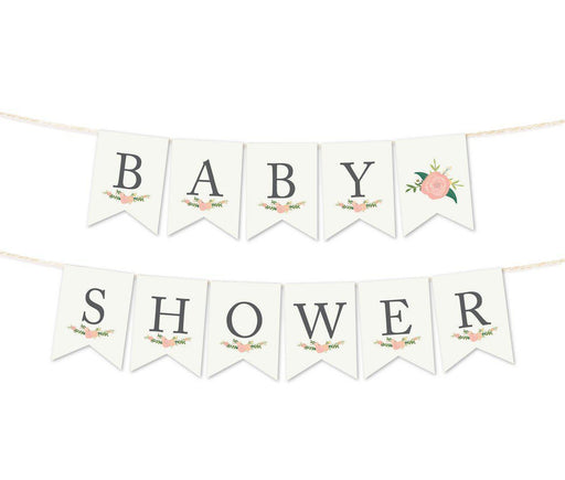 Floral Roses Girl Baby Shower Pennant Party Banner-Set of 1-Andaz Press-Baby Shower-