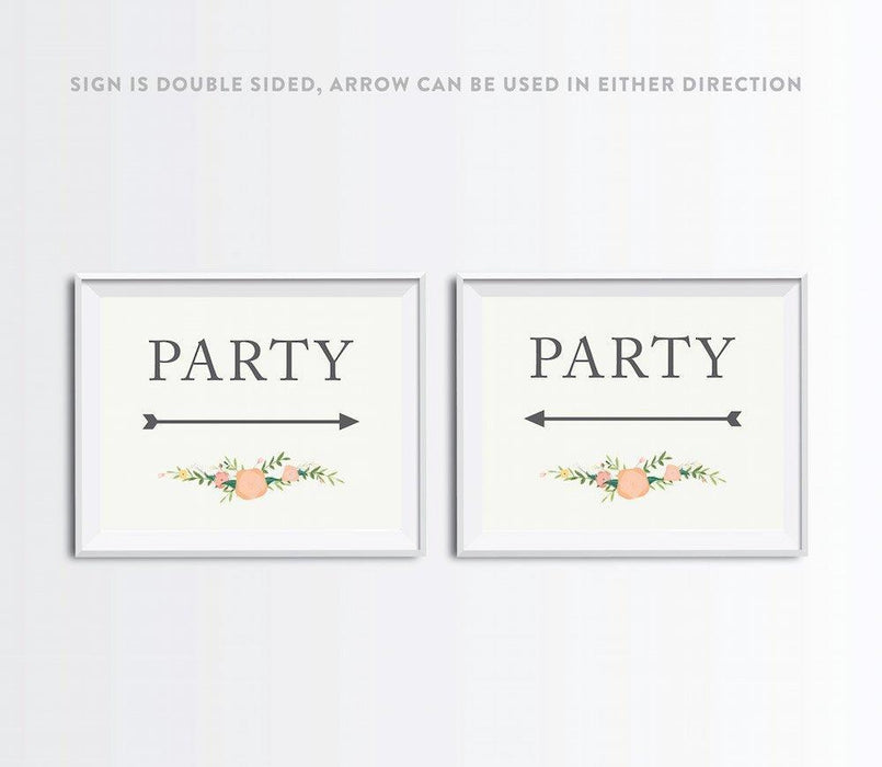 Floral Roses Wedding Party Directional Signs, Double-Sided Big Arrow-Set of 1-Andaz Press-Restrooms-