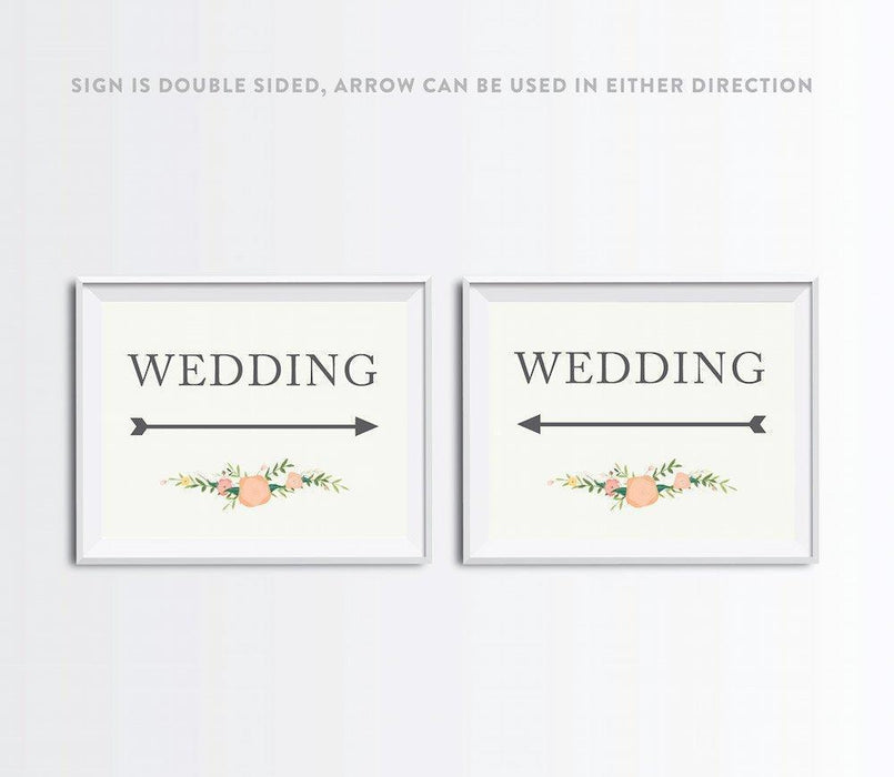 Floral Roses Wedding Party Directional Signs, Double-Sided Big Arrow-Set of 1-Andaz Press-Restrooms-