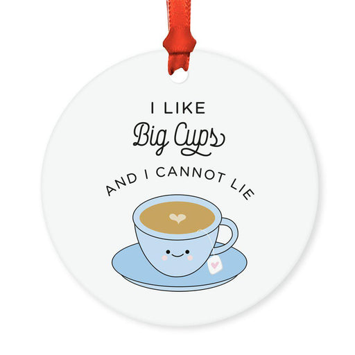 Food Pun 5 Round MDF Wood Christmas Tree Ornaments-Set of 1-Andaz Press-Big Coffee Latte-