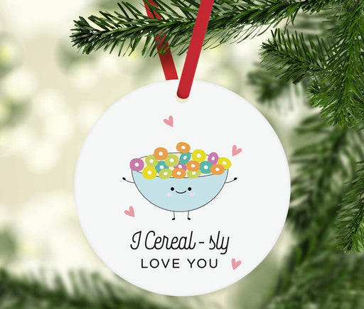 Food Pun 6 Round MDF Wood Christmas Tree Ornaments-set of 1-Andaz Press-Cereal-