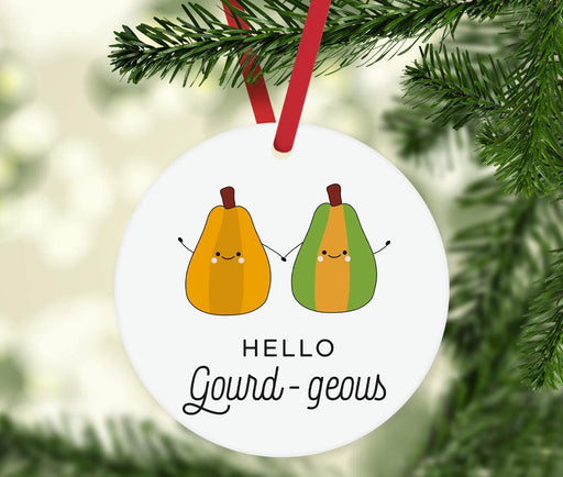 Food Pun 8 Round MDF Christmas Tree Ornaments-Set of 1-Andaz Press-Gourds-