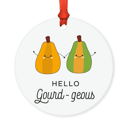 Food Pun 8 Round MDF Christmas Tree Ornaments-Set of 1-Andaz Press-Gourds-