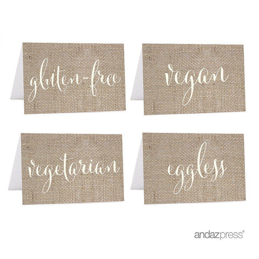 Food Station Buffet Menu Place Cards, Country Chic Burlap-Set of 20-Andaz Press-Vegan, Vegetarian, Gluten-Free, Eggless-