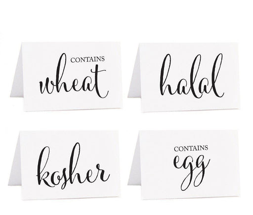 Food Station Buffet Menu Place Cards, Formal Black & White-Set of 20-Andaz Press-Kosher, Halal, Egg, Wheat-