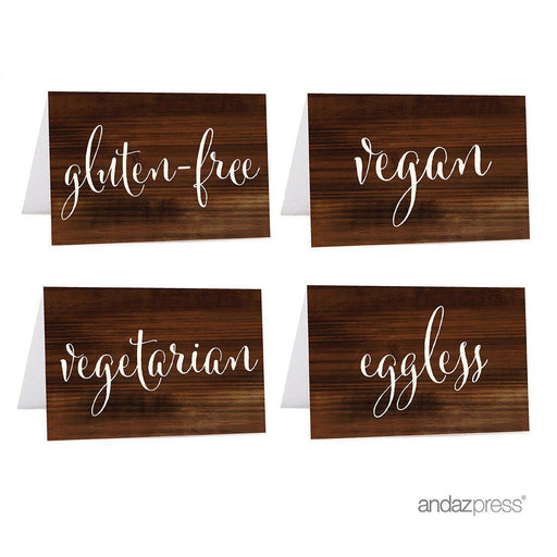 Food Station Buffet Menu Place Cards, Rustic Wood-Set of 20-Andaz Press-Vegan, Vegetarian, Gluten-Free, Eggless-