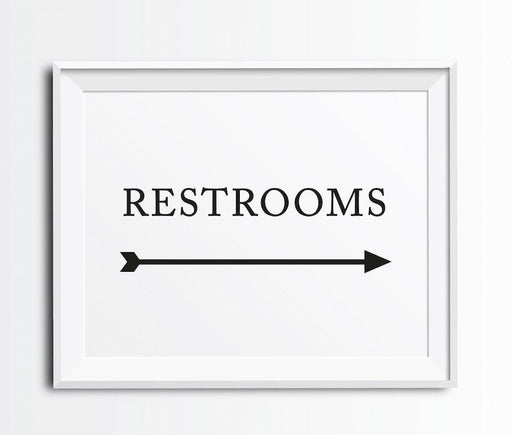 Formal Black & White Wedding Party Directional Signs, Double-Sided Big Arrow-Set of 1-Andaz Press-Restrooms-