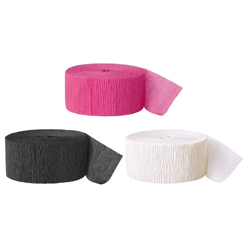 Fuchsia, Black, White Crepe Paper Streamer Hanging Decorative Kit-Set of 3-Andaz Press-