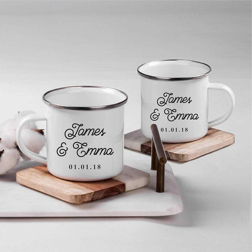 Fully Personalized Stainless Steel Campfire Coffee Mugs Gift Set Bride Groom Names and Date-Set of 2-Andaz Press-