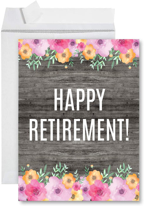 Funny Jumbo Retirement Card With Envelope, Farewell Office-Set of 1-Andaz Press-Rustic Florals Happy Retirement-