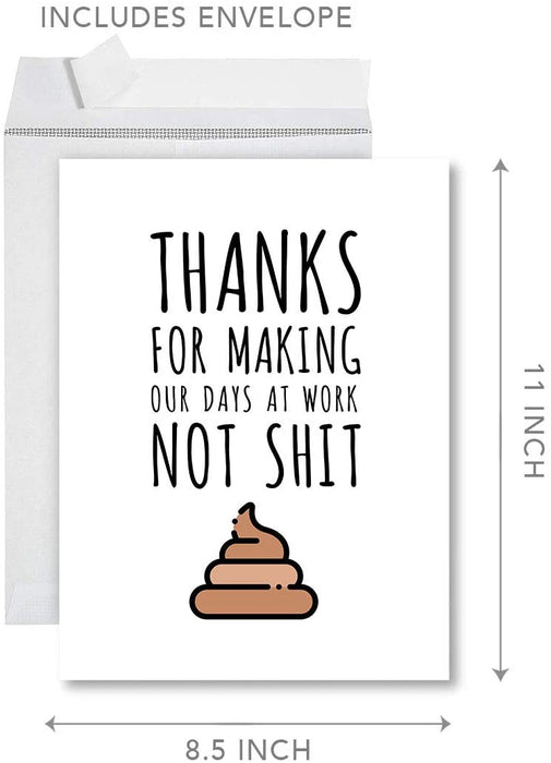 Funny Jumbo Retirement Card With Envelope, Greeting Card, For Coworker or Boss-Set of 1-Andaz Press-Thanks for Making Our Days Not Shit-