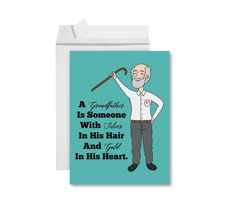 Funny National Grandparents Day Jumbo Card, Blank Greeting Card with Envelope-Set of 1-Andaz Press-Grandfather with Gold in His Heart-