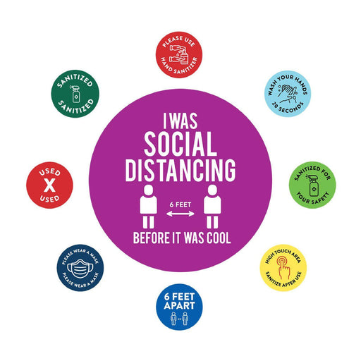 Funny Social Distancing Signs, Humorous Face Mask Required Round Business Signs, Vinyl Sticker Decals-Set of 50-Andaz Press-Social Distancing-