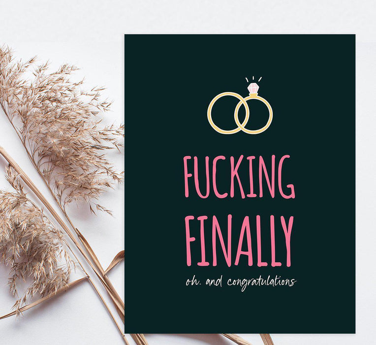 Funny Wedding Jumbo Card, Blank Congratulations Greeting Card with Envelope-Set of 1-Andaz Press-Fucking Finally-