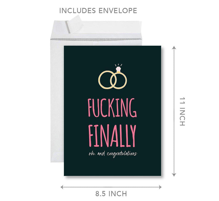 Funny Wedding Jumbo Card, Blank Congratulations Greeting Card with Envelope-Set of 1-Andaz Press-Fucking Finally-