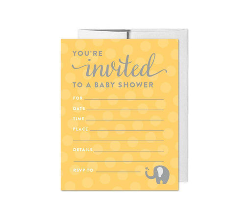 Gender Neutral Elephant Baby Shower Blank Invitations-Set of 20-Andaz Press-