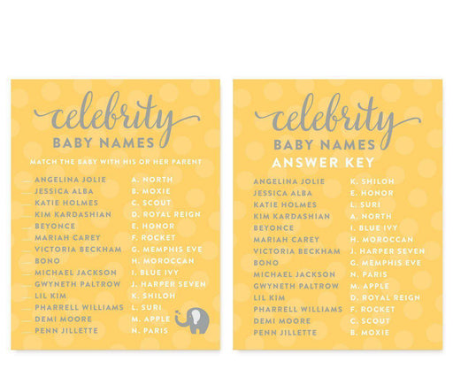 Gender Neutral Elephant Baby Shower Games & Fun Activities-Set of 20-Andaz Press-Celebrity Name Game-