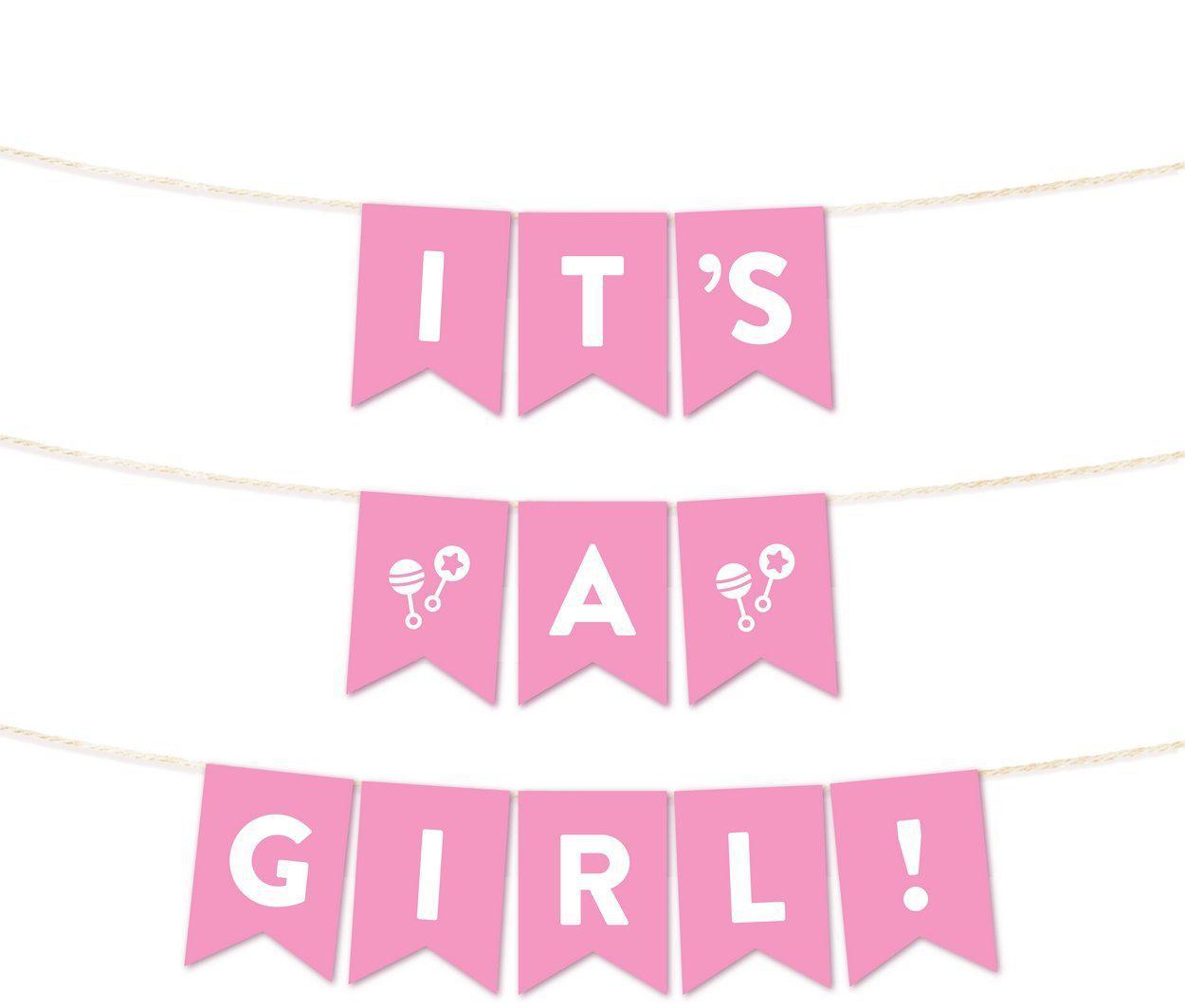 Girl Baby Shower Hanging Pennant Garland Party Banner-Set of 1-Andaz Press-Pink-It's A Girl!-