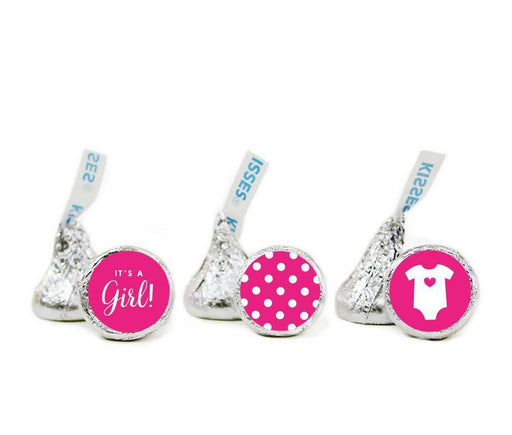 Girl Baby Shower Hershey's Kisses Stickers-Set of 216-Andaz Press-Fuchsia-