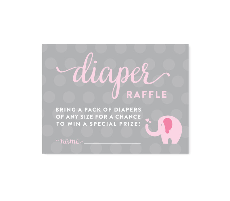 Girl Elephant Baby Shower Fun Game Cards-Set of 30-Andaz Press-Diaper Raffle-