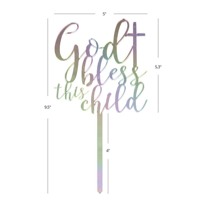 God Bless This Child Baptism Mirror Acrylic Cake Toppers-Set of 1-Andaz Press-Gold-