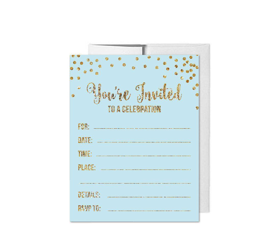 Gold Glitter 1st Birthday Blank Party Invitations with Envelopes