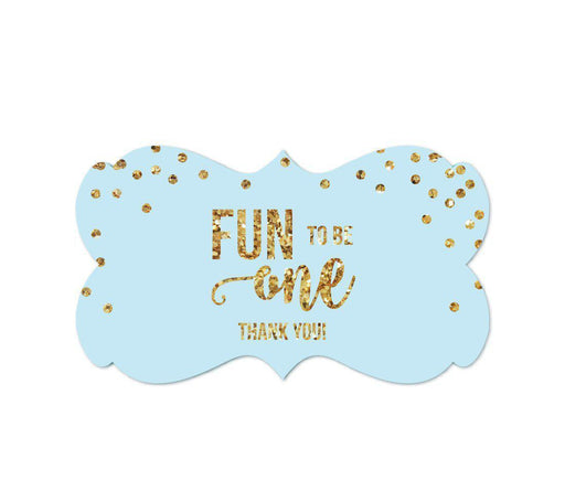 Gold Glitter 1st Birthday Fancy Frame Label Stickers-Set of 36-Andaz Press-Light Blue-