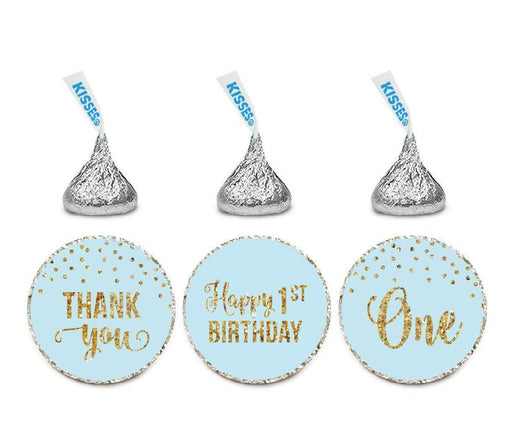 Gold Glitter 1st Birthday Hershey's Kisses Stickers-Set of 216-Andaz Press-Light Blue-