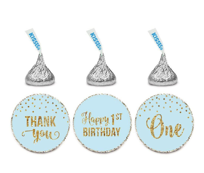 Gold Glitter 1st Birthday Hershey's Kisses Stickers-Set of 216-Andaz Press-Light Blue-