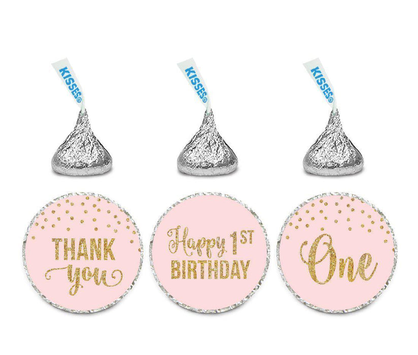 Gold Glitter 1st Birthday Hershey's Kisses Stickers-Set of 216-Andaz Press-Pink-