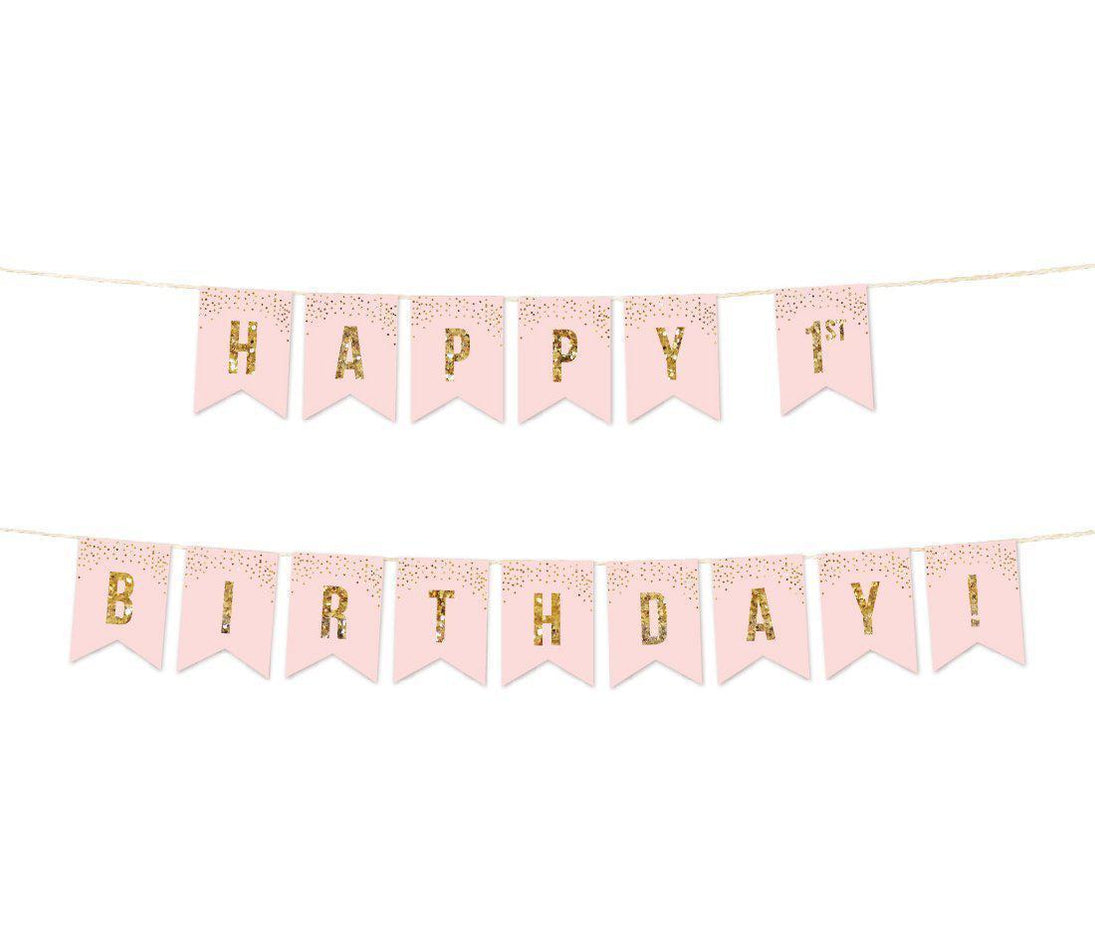 Gold Glitter 1st Birthday Party Pennant Banner