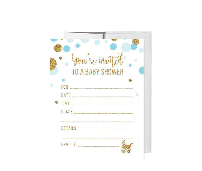 Gold Glitter Baby Shower Blank Invitations with Envelopes-Set of 20-Andaz Press-Baby Blue-