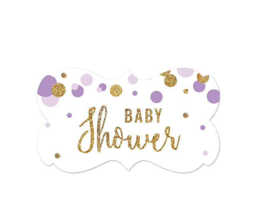 Gold Glitter Baby Shower Fancy Frame Label Stickers-Set of 36-Andaz Press-Lavender-